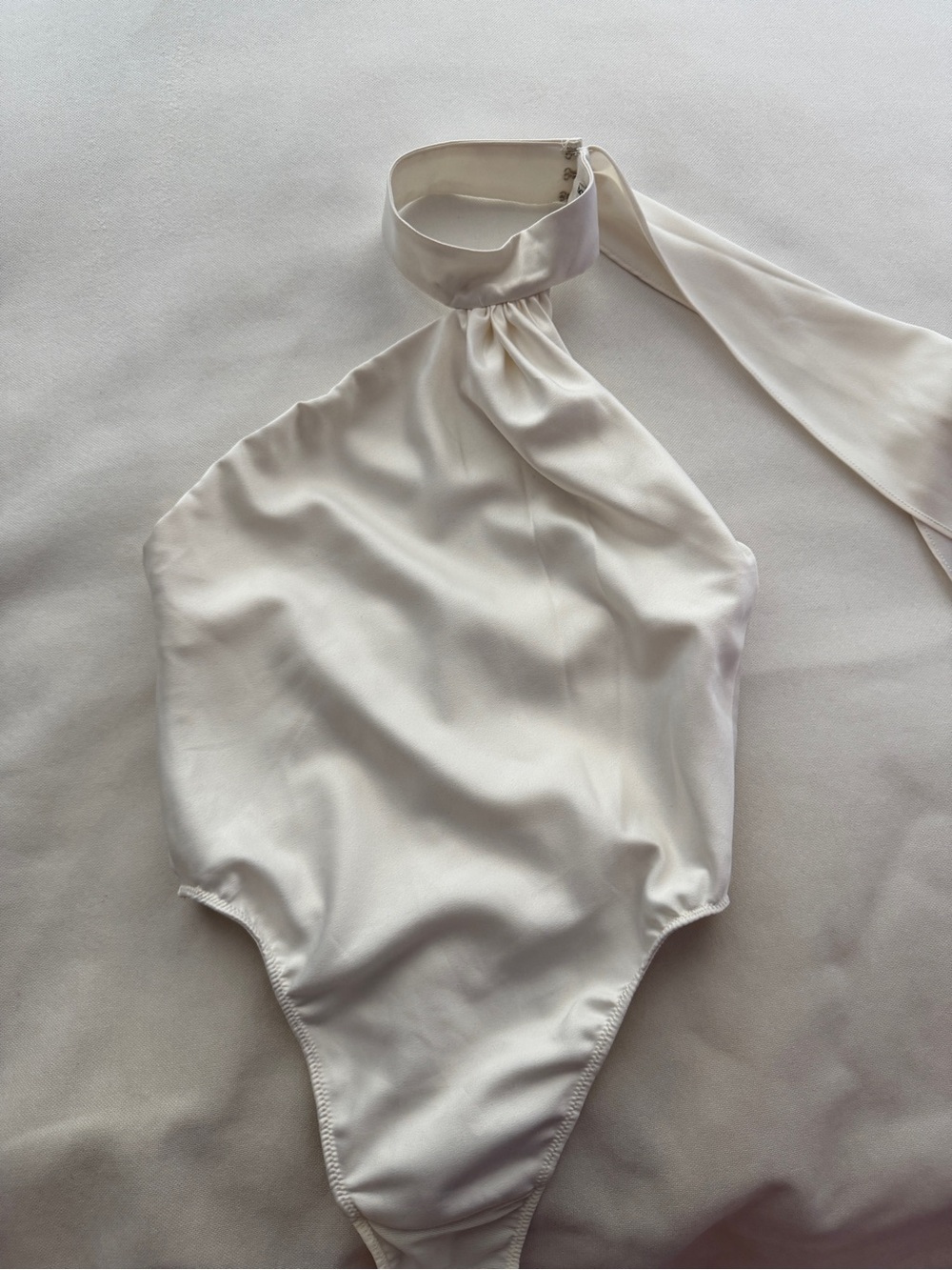 House of CB Farrah Ivory Satin Wrap Neck Bodysuit - Picture 3 of 8